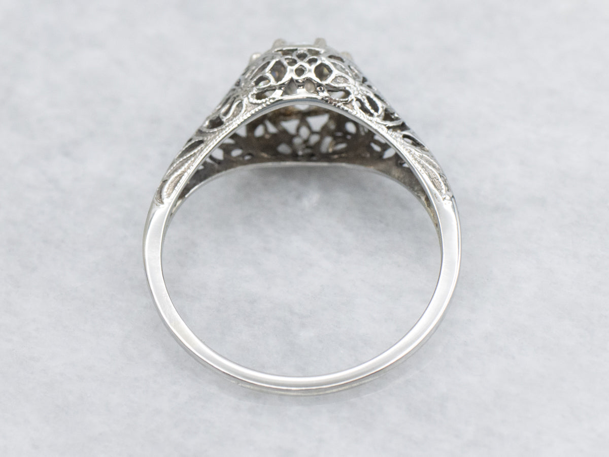 Art Deco 18K White Gold Diamond .90 Carat Solitaire Engagement Ring