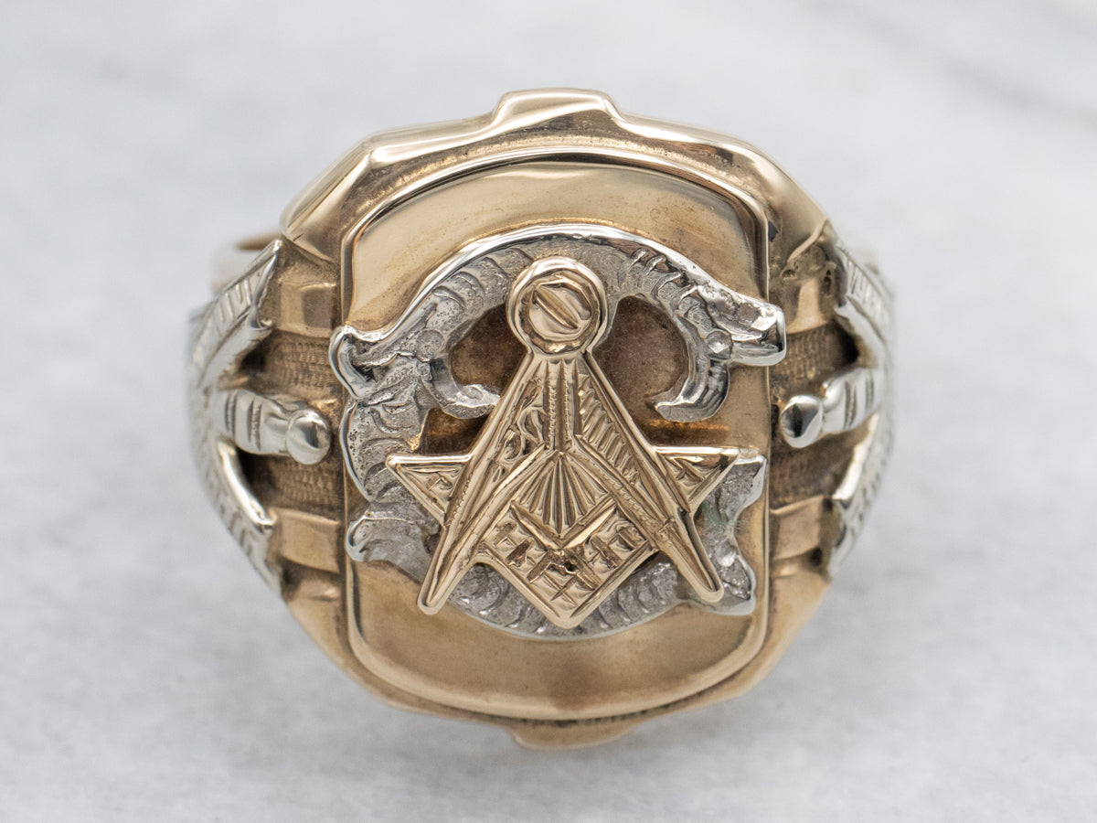 Ornate Vintage Gold Men's Masonic Symbol Ring