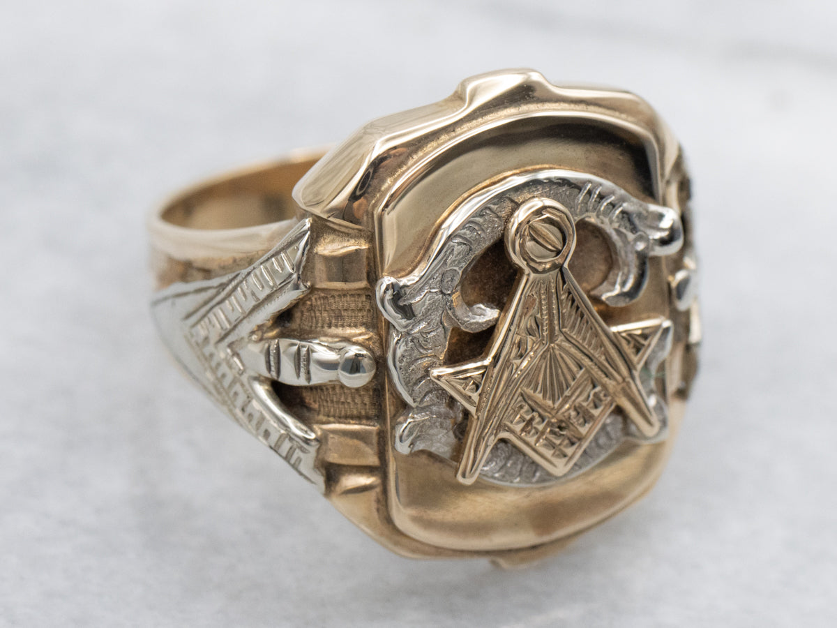 Ornate Vintage Gold Men's Masonic Symbol Ring