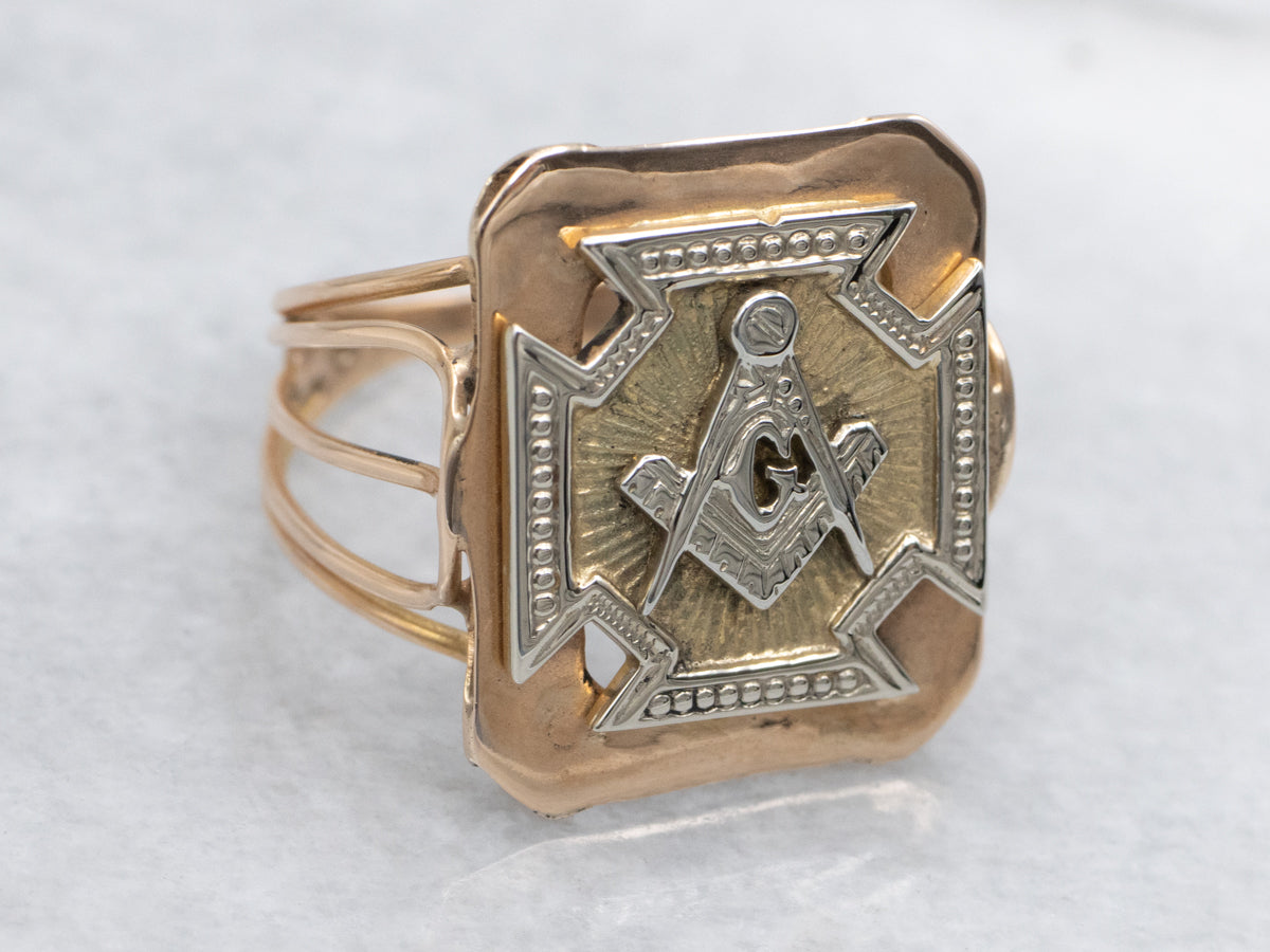 Upcycled Masonic Mixed Metal Signet Ring