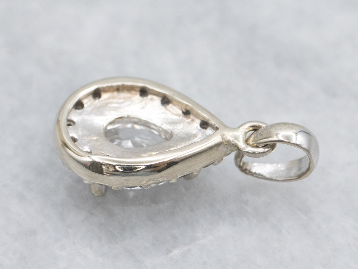 14K White Gold Teardrop Diamond Halo Pendant