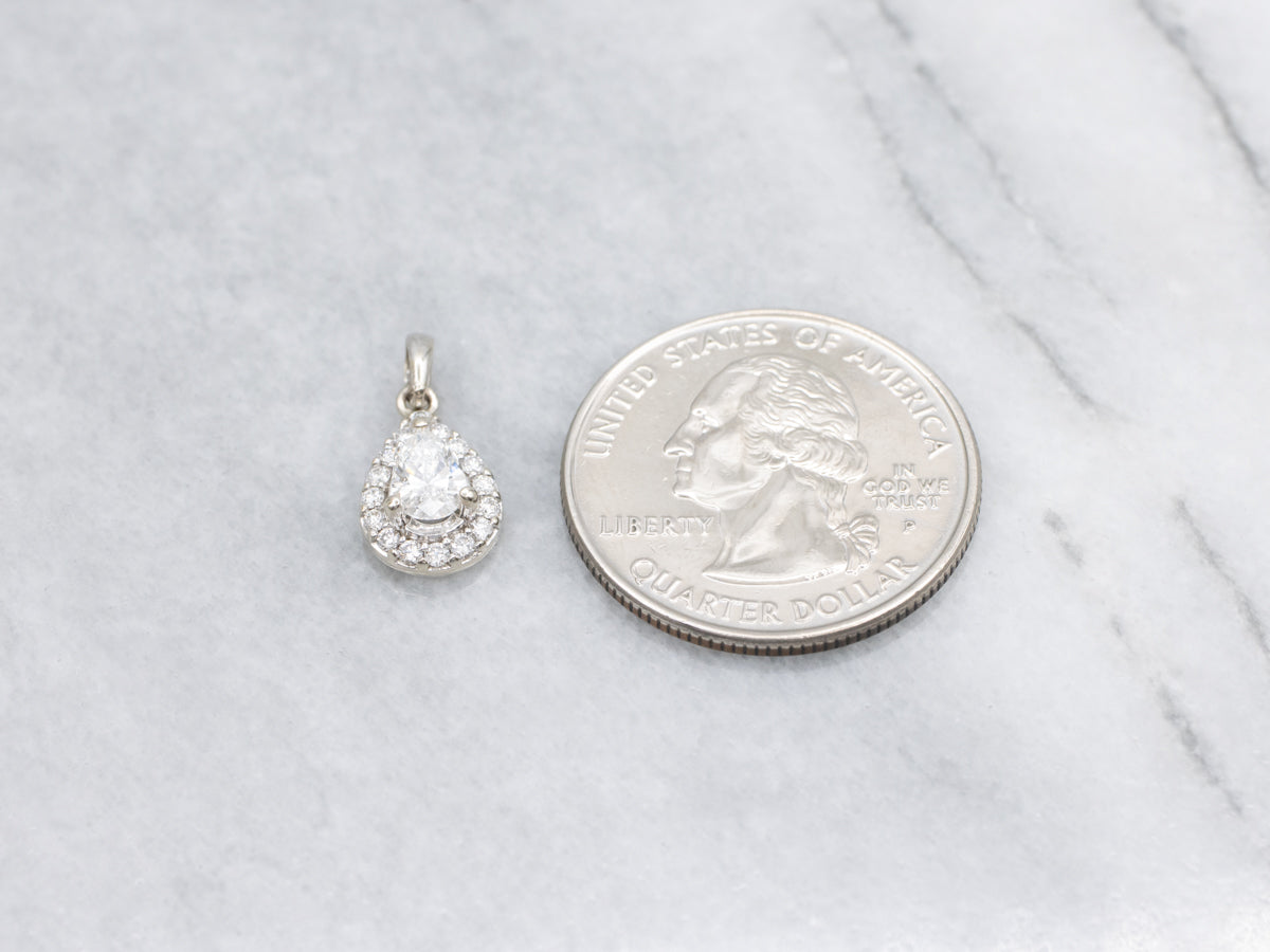 14K White Gold Teardrop Diamond Halo Pendant
