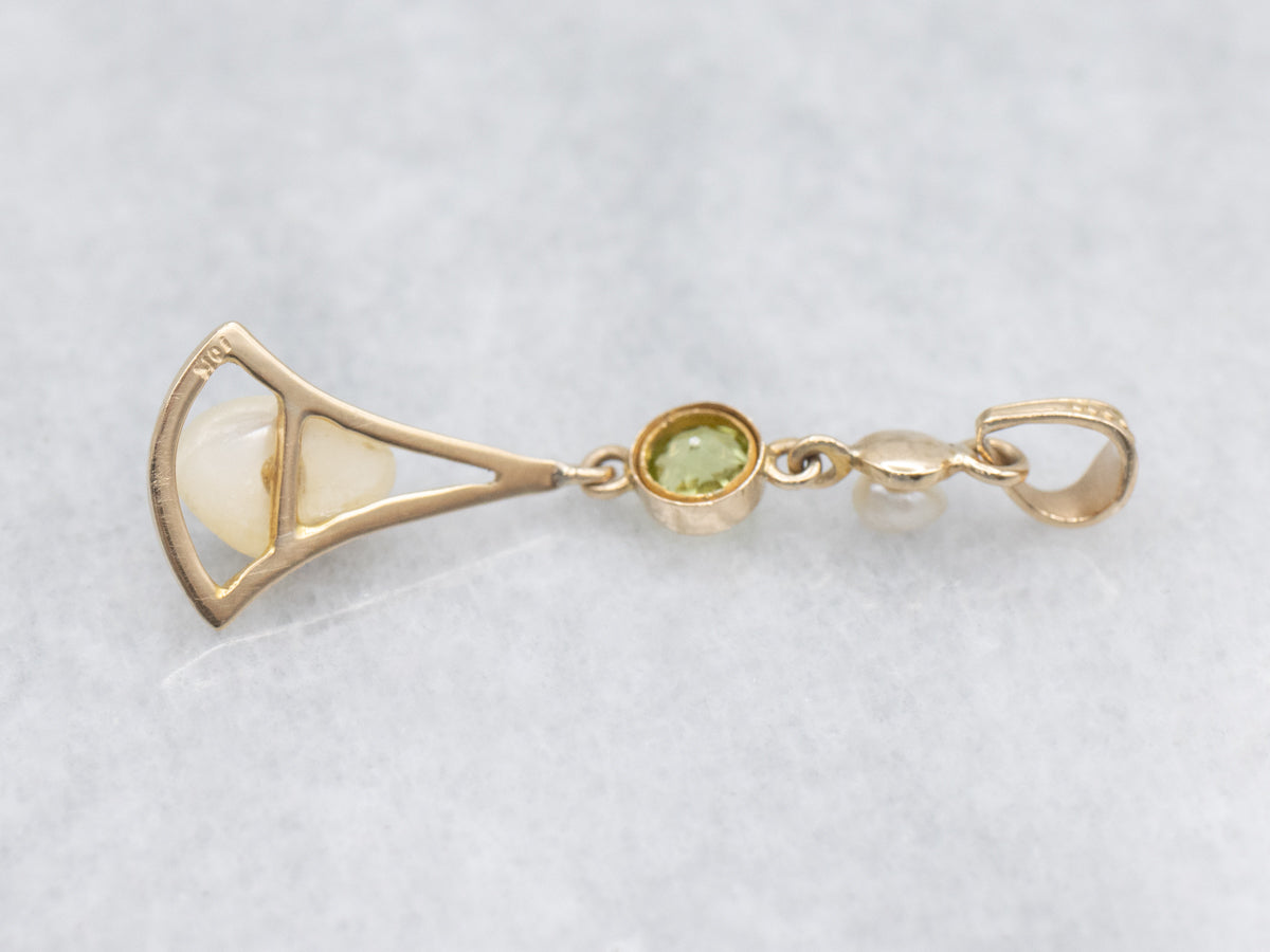 Peridot And Pearl Antique Gold Lavalier Pendant