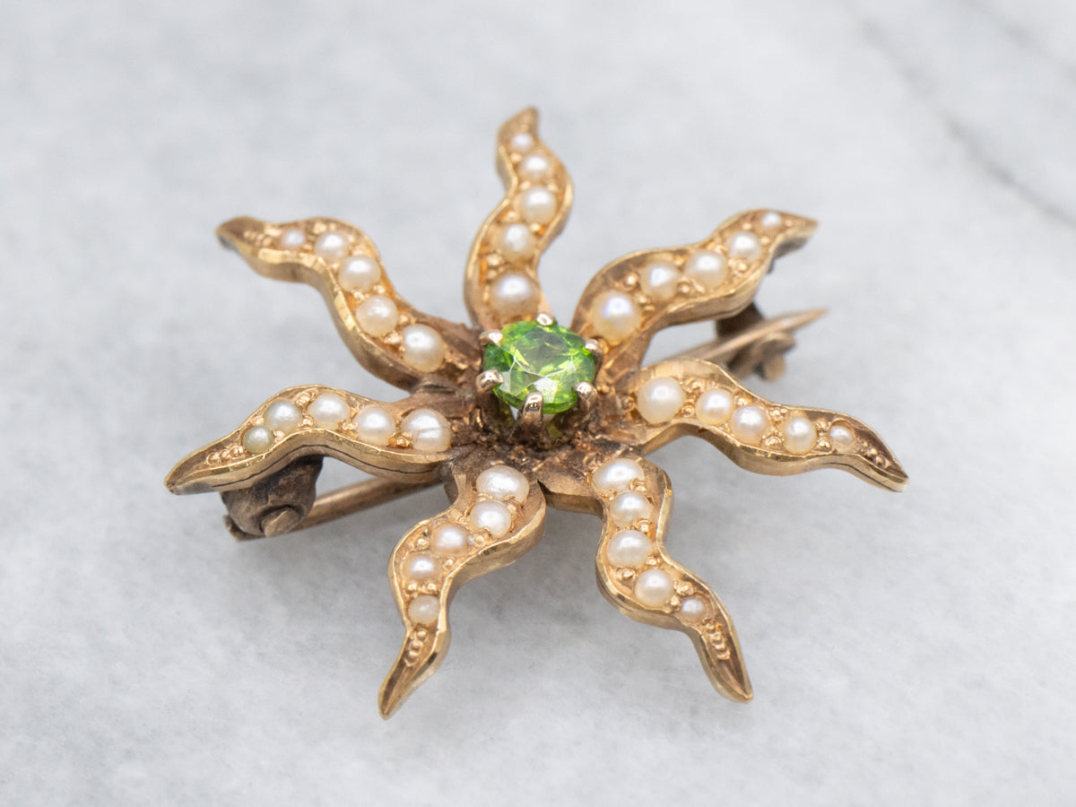 Antique Seed Pearl Starburst Brooch