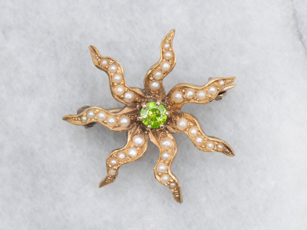 Antique Seed Pearl Starburst Brooch