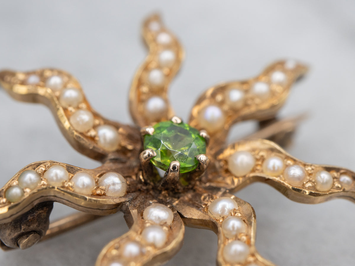 Antique Seed Pearl Starburst Brooch