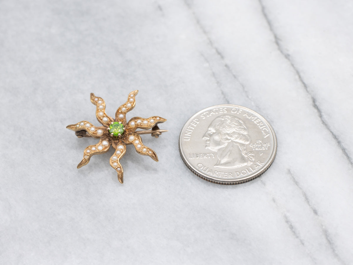 Antique Seed Pearl Starburst Brooch