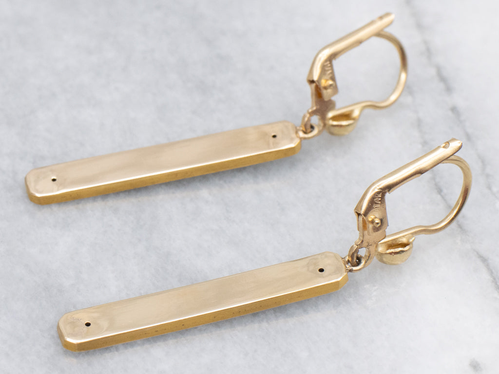Antique Blue Enamel and Seed Pearl Bar Drop Earrings
