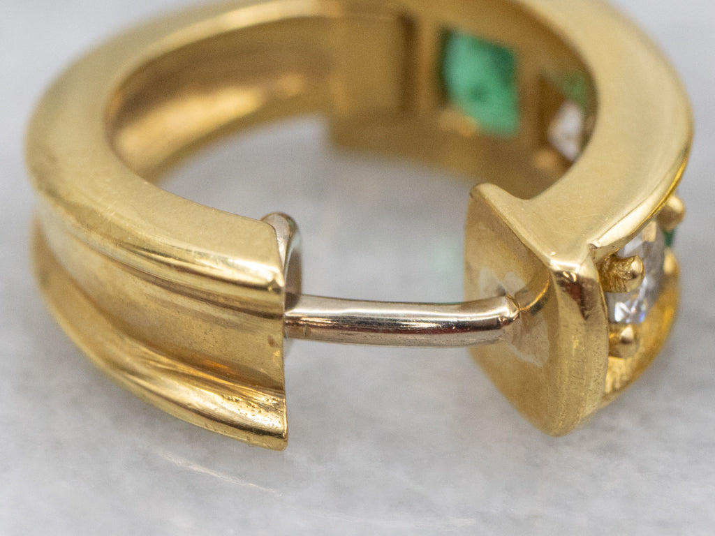Vintage 18-Karat Gold Emerald and Diamond Huggie Hoop Earrings