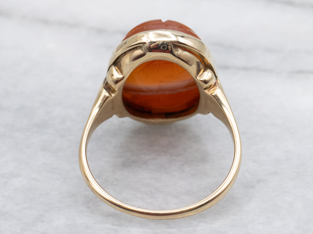 Vintage Carved Banded Agate Scarab Beetle Ring