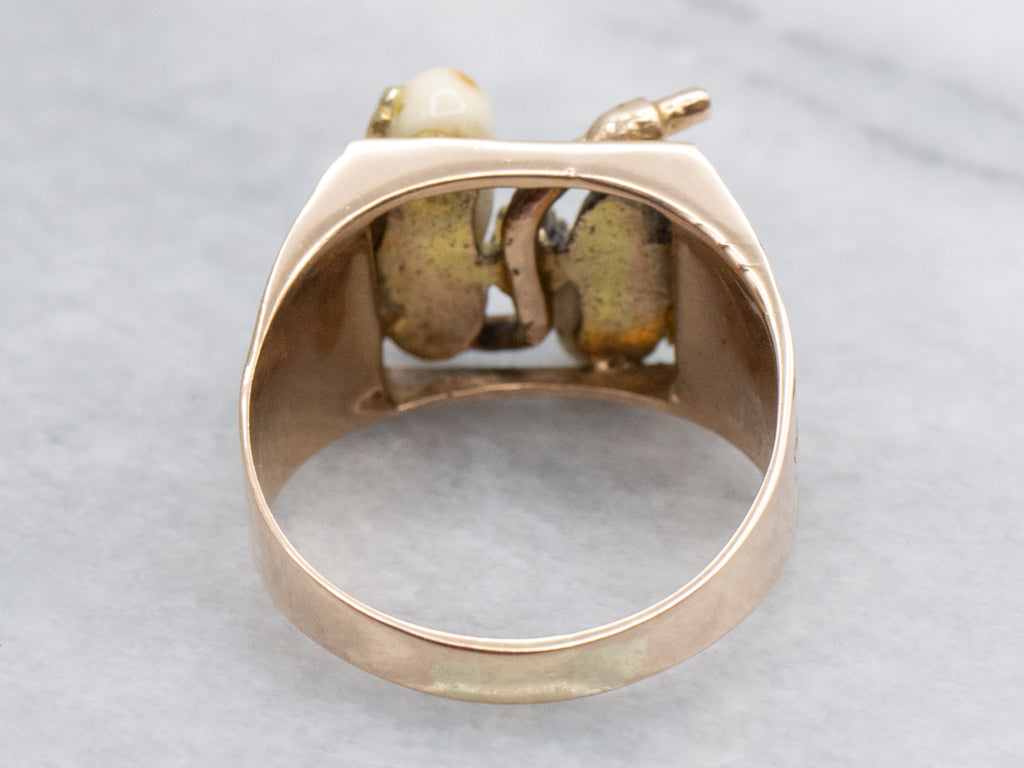 Antique Gold Botanical Elk's Teeth and Diamond Ring