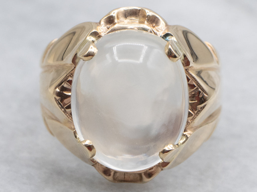Bold Mid-Century Gold Moonstone Unisex Ring