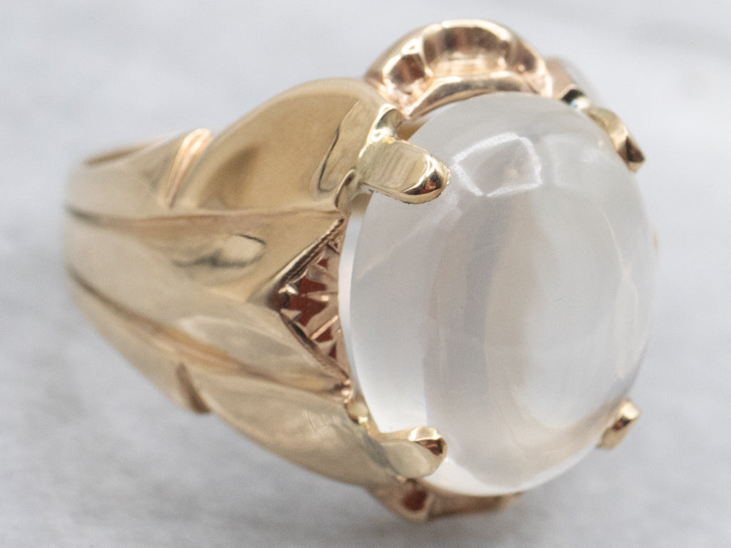 Bold Mid-Century Gold Moonstone Unisex Ring