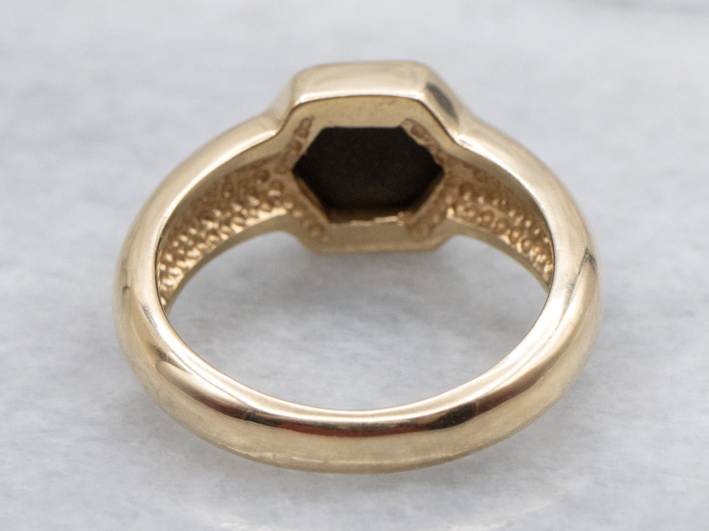 Bezel-Set Hexagonal Ammolite Solitaire Ring