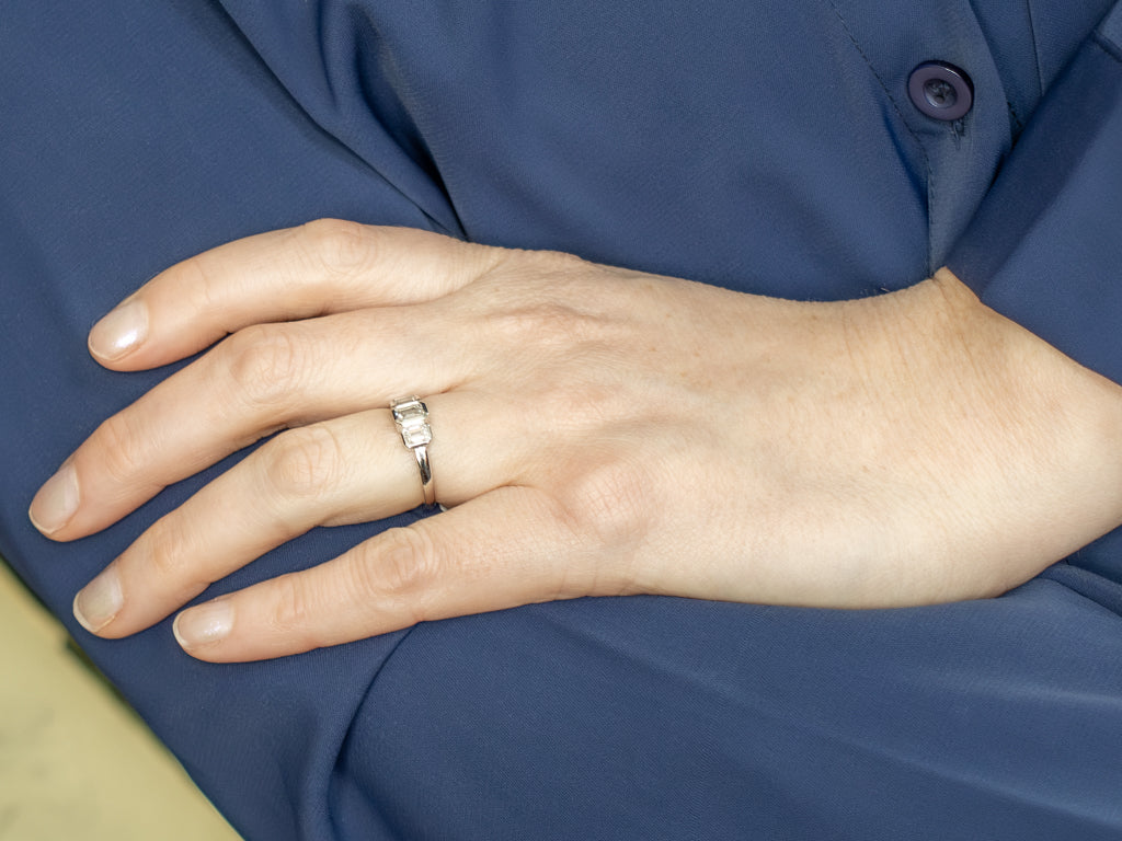 Modern Emerald-Cut Diamond Three Stone Engagement Ring
