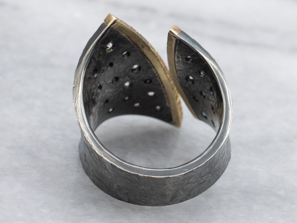 Sterling Silver-Black Rhodium 18K Gold Designer Armenta Diamond Ring