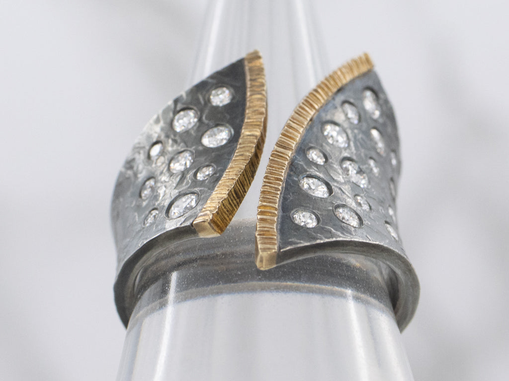 Sterling Silver-Black Rhodium 18K Gold Designer Armenta Diamond Ring