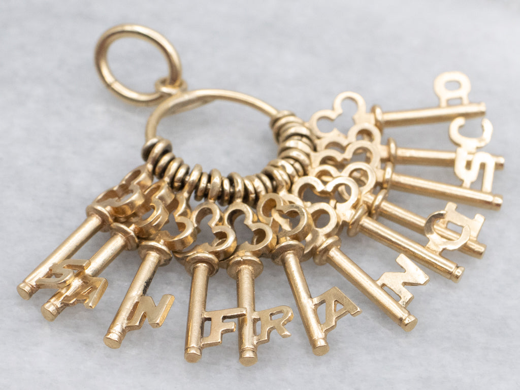Vintage Gold "SAN FRANCISCO" Skeleton Key Cluster Charm