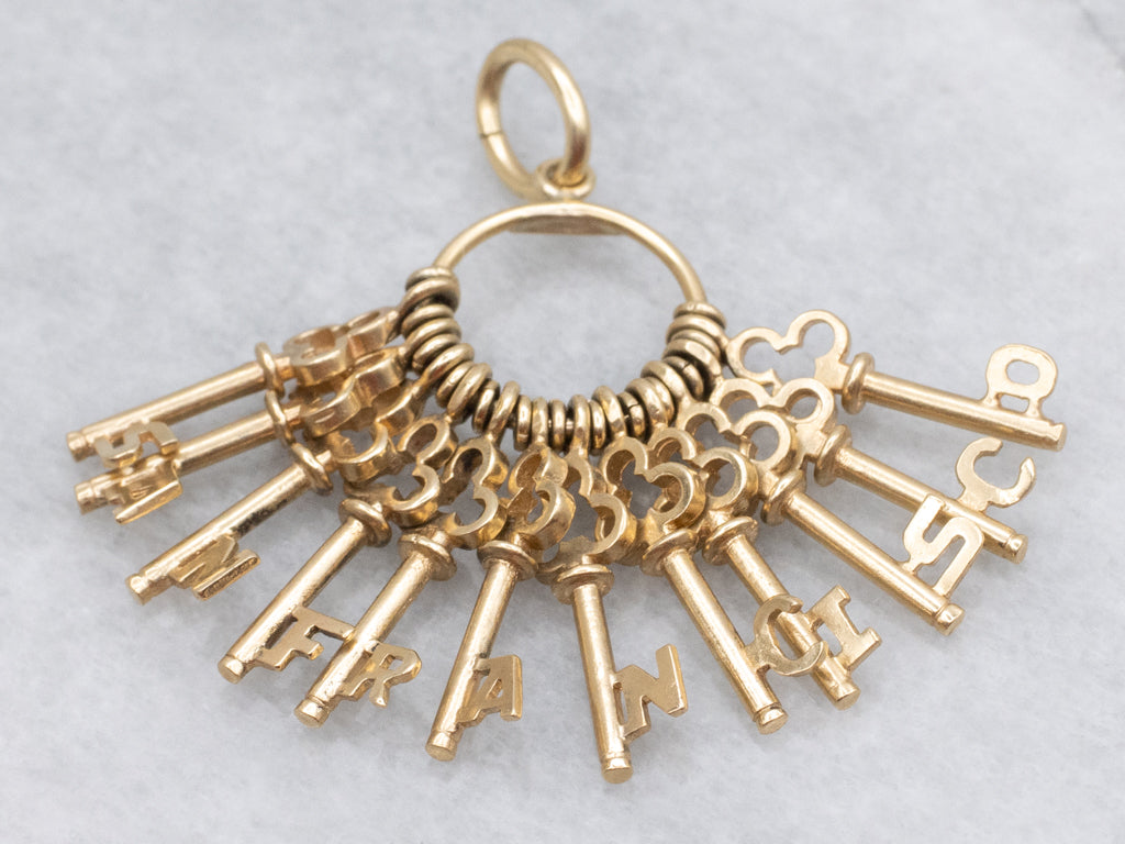 Vintage Gold "SAN FRANCISCO" Skeleton Key Cluster Charm