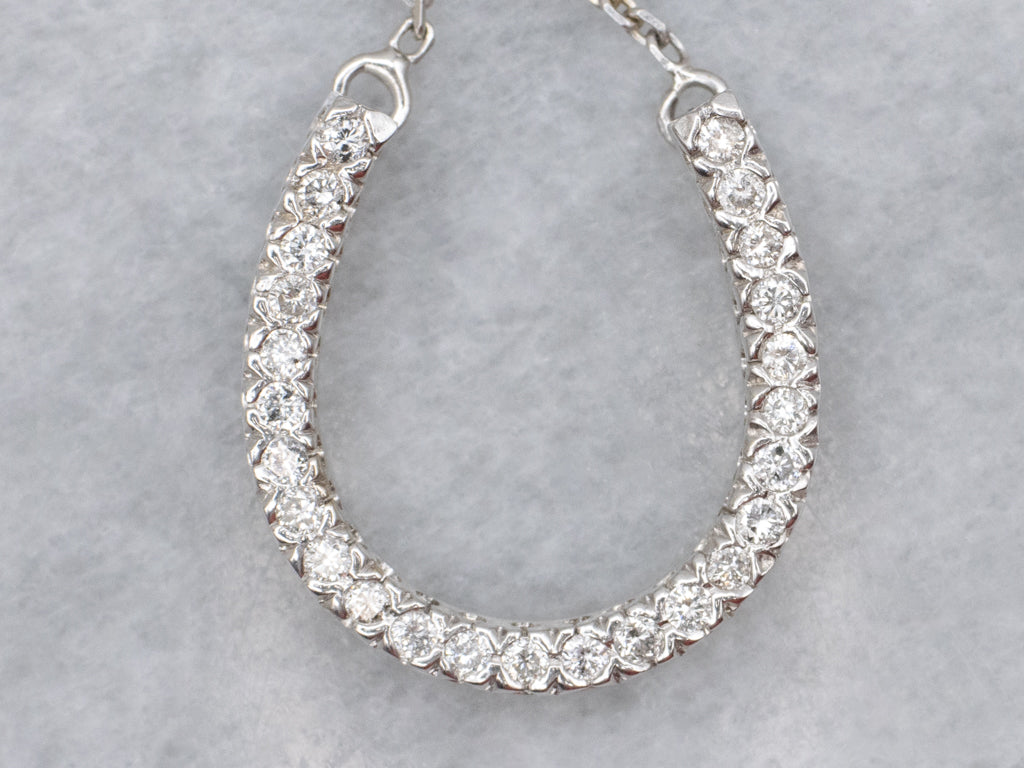 Lucky Gold Diamond Encrusted Horse Shoe Pendant Necklace