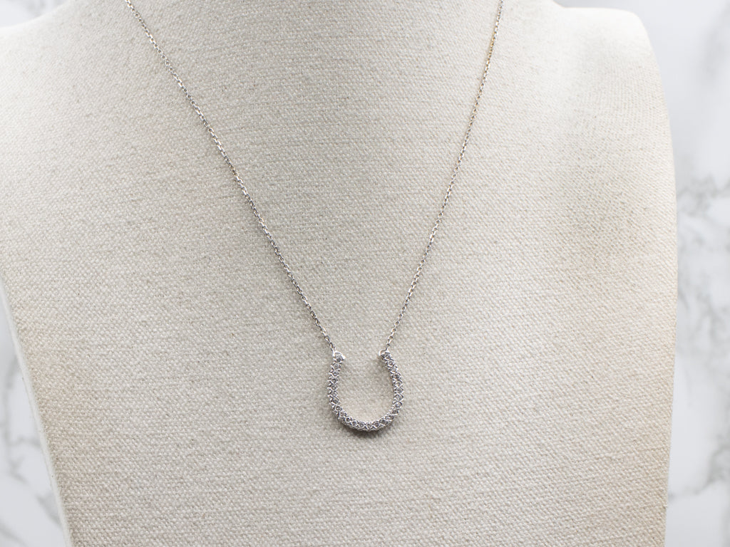 Lucky Gold Diamond Encrusted Horse Shoe Pendant Necklace