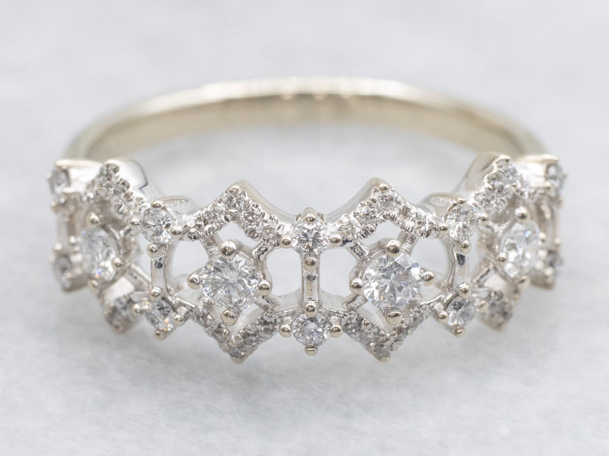 White Gold Diamond Encrusted Lattice Band