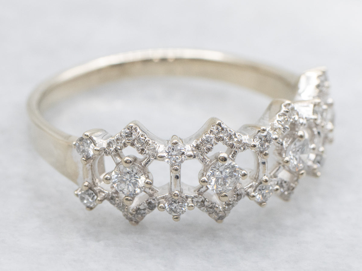 White Gold Diamond Encrusted Lattice Band