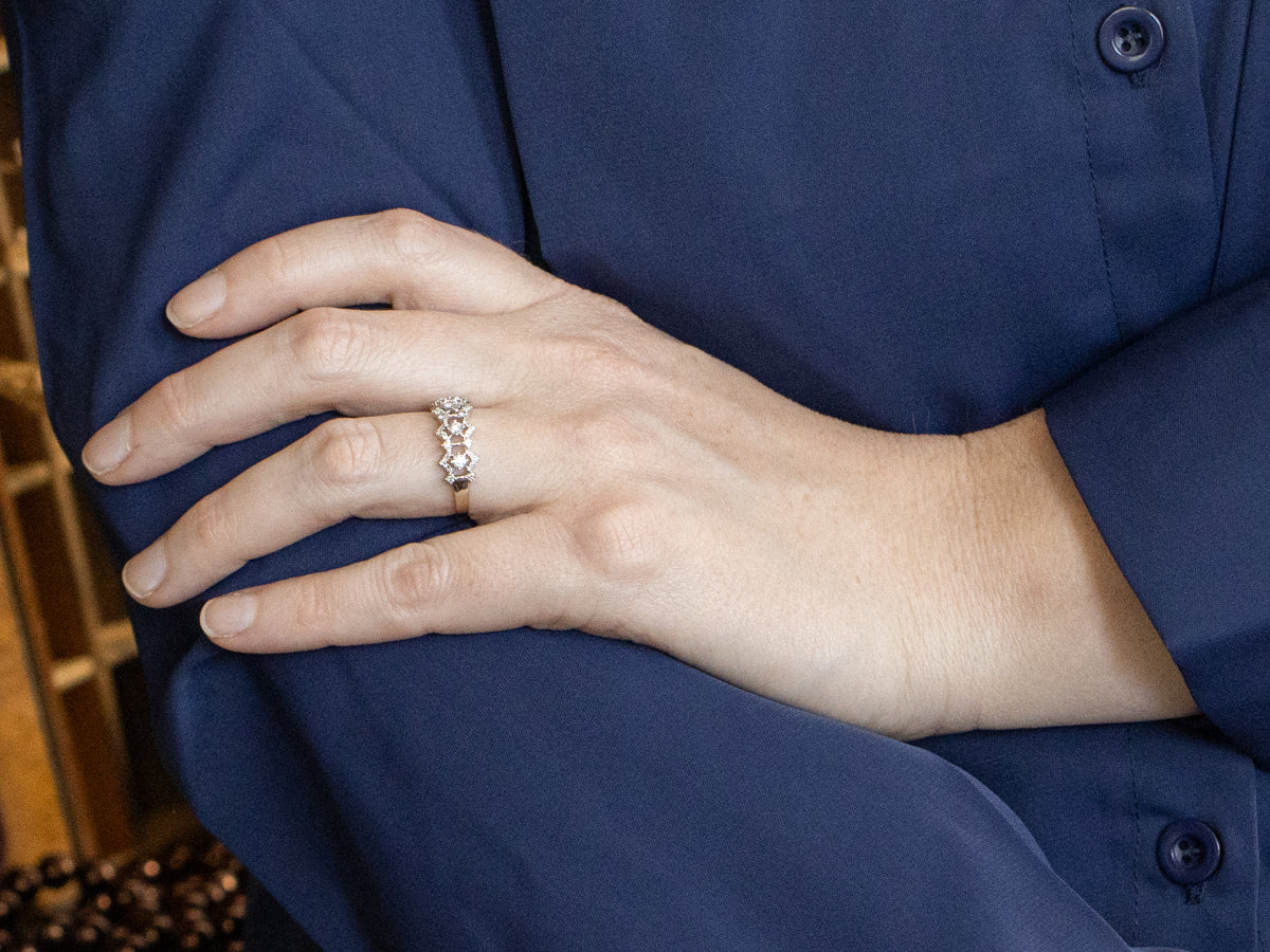 White Gold Diamond Encrusted Lattice Band