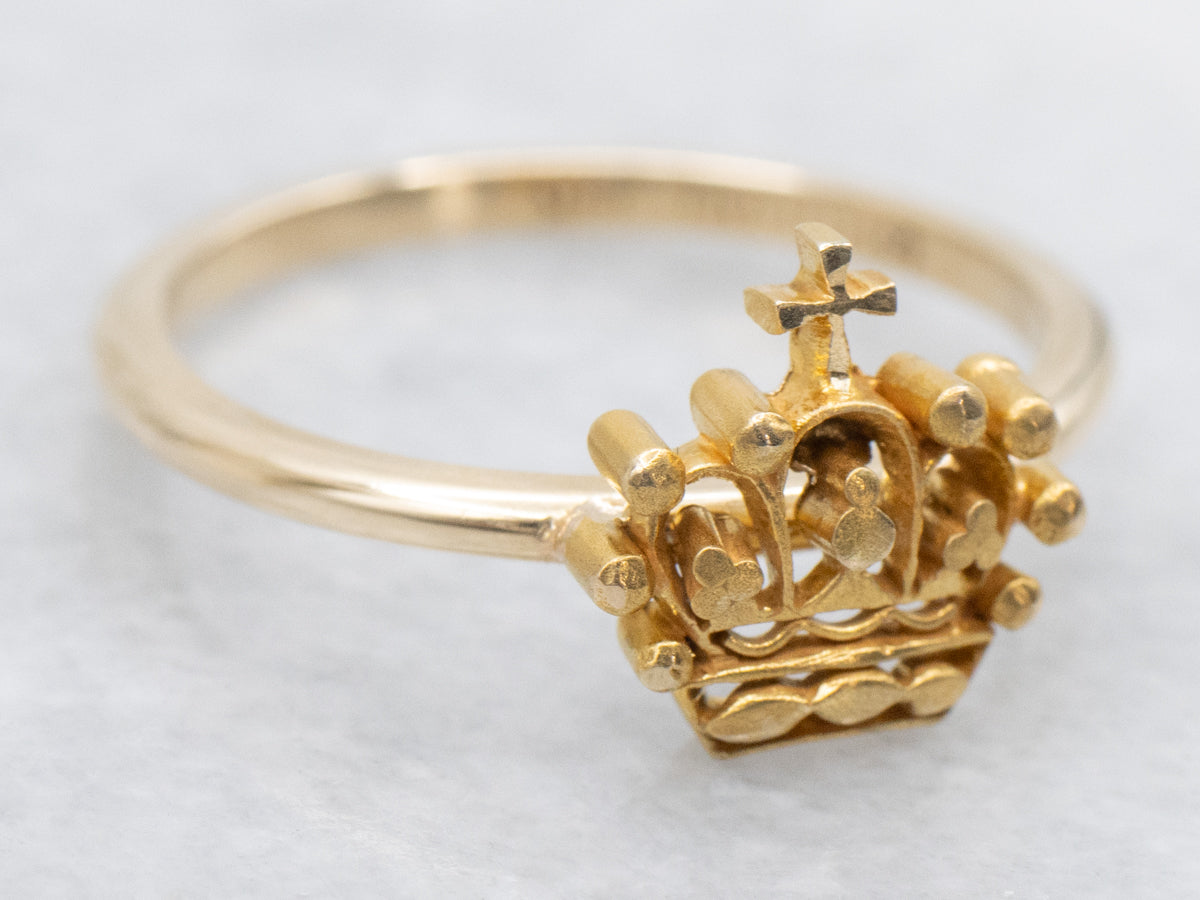 Vintage Yellow Gold Royal Crown Ring