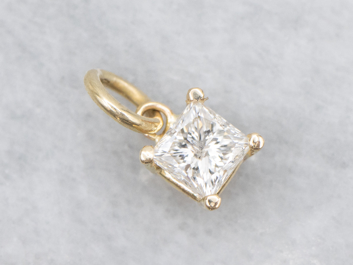 Gold Princess Cut Diamond Solitaire Pendant