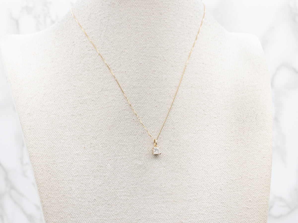 Gold Princess Cut Diamond Solitaire Pendant