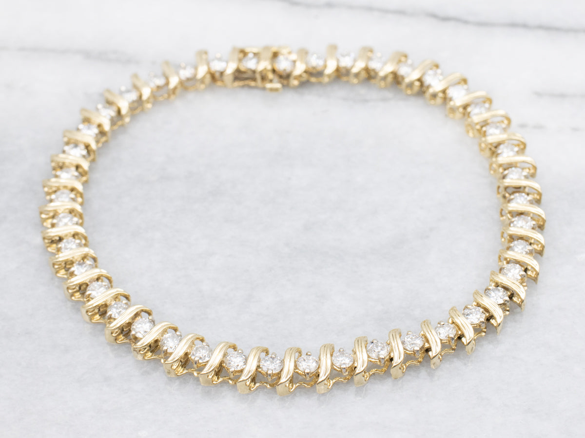 Gold S-Link Diamond Tennis Bracelet