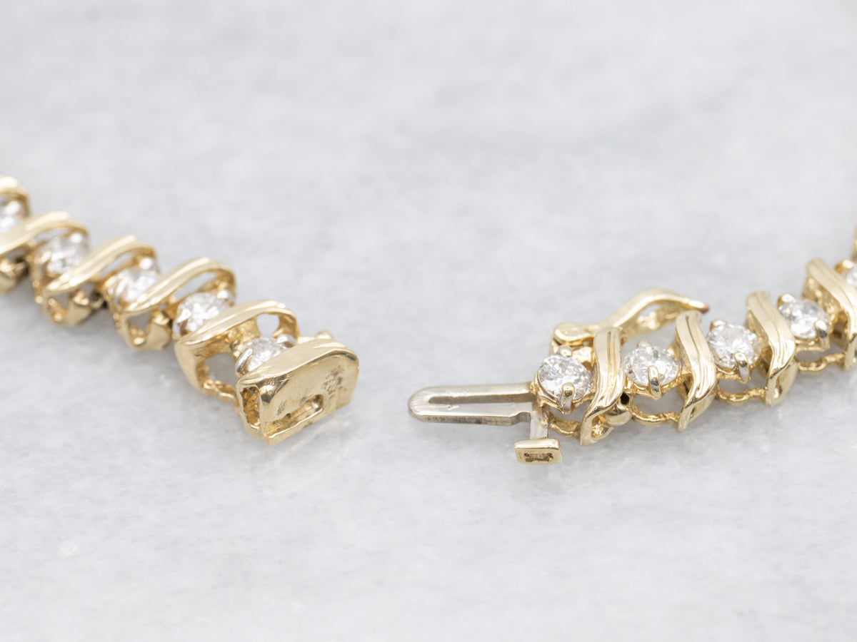 Gold S-Link Diamond Tennis Bracelet