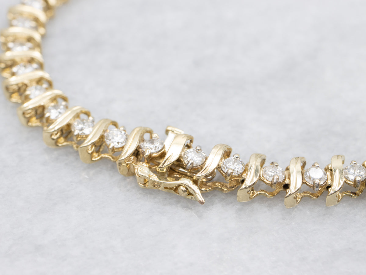 Gold S-Link Diamond Tennis Bracelet