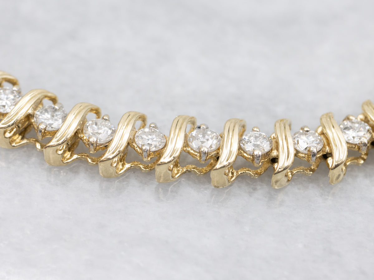 Gold S-Link Diamond Tennis Bracelet