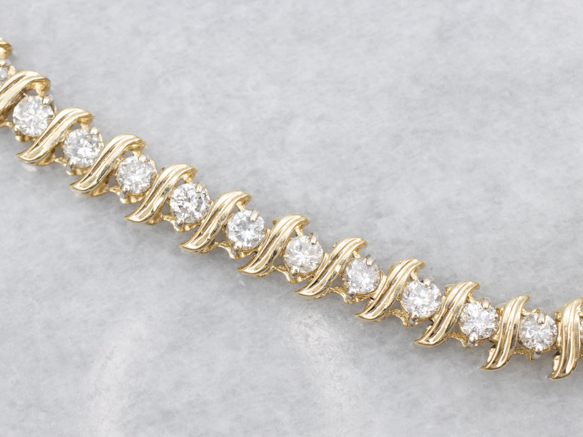 Gold S-Link Diamond Tennis Bracelet