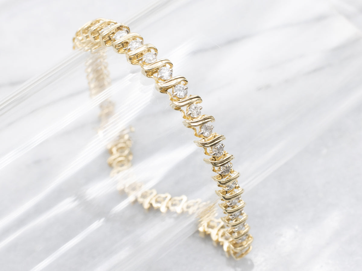 Gold S-Link Diamond Tennis Bracelet
