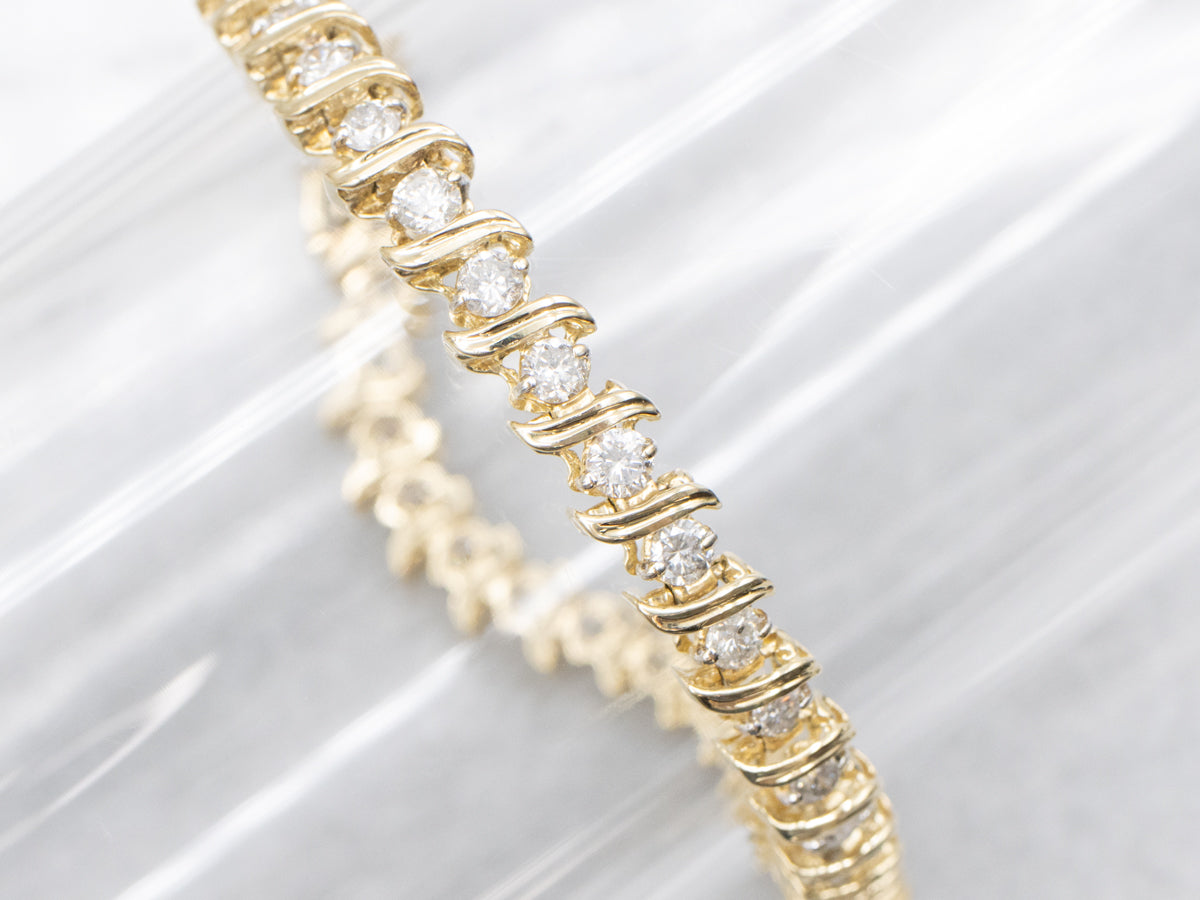 Gold S-Link Diamond Tennis Bracelet