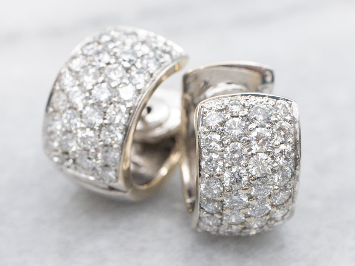 Pave Set Diamond Huggie Hoop Earrings