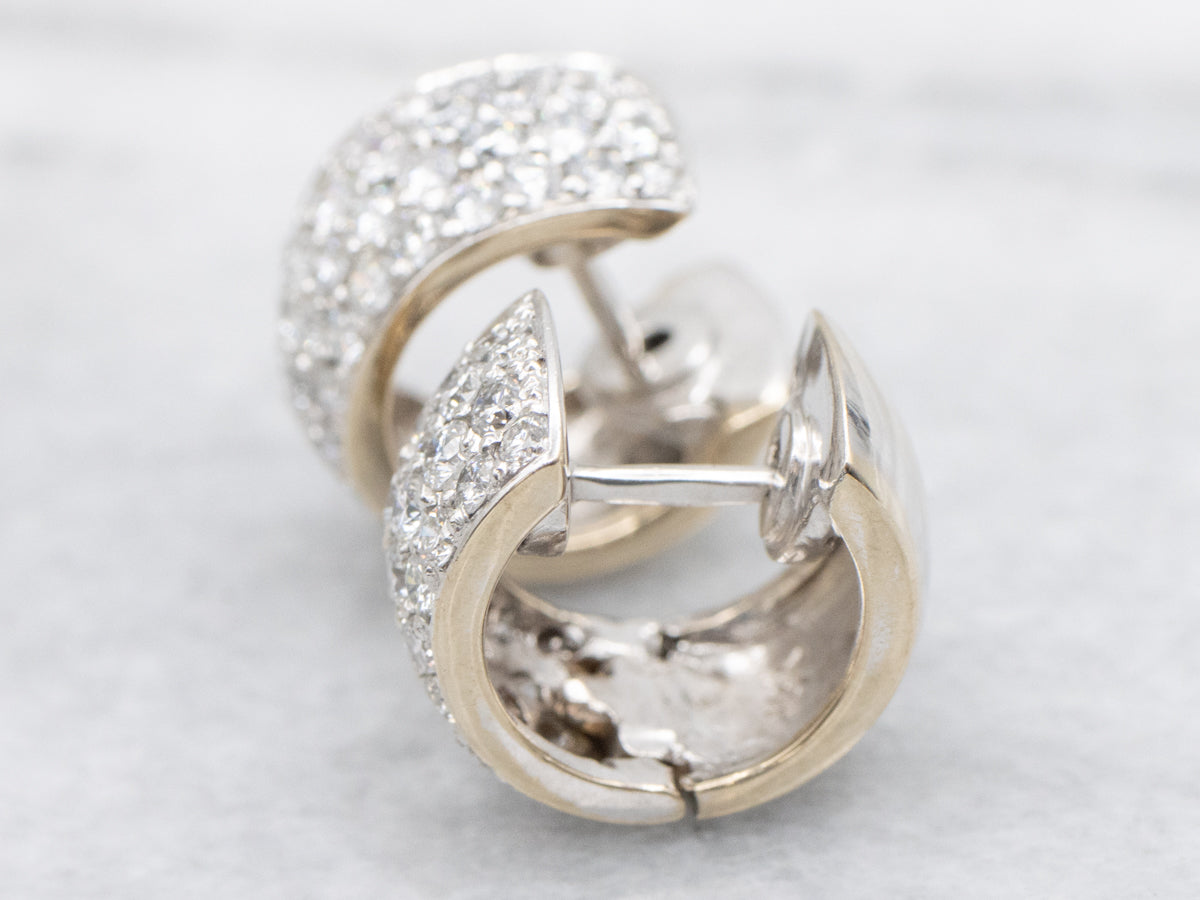 Pave Set Diamond Huggie Hoop Earrings