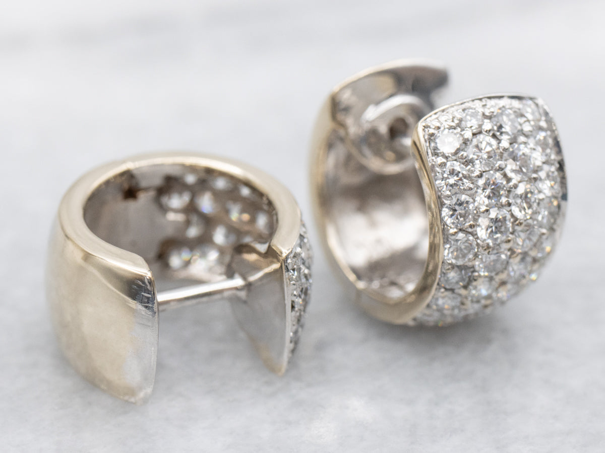 Pave Set Diamond Huggie Hoop Earrings