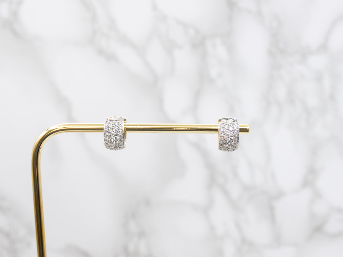 Pave Set Diamond Huggie Hoop Earrings