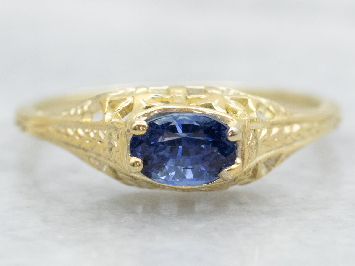 Art Nouveau Green Gold Sapphire Engagement Ring