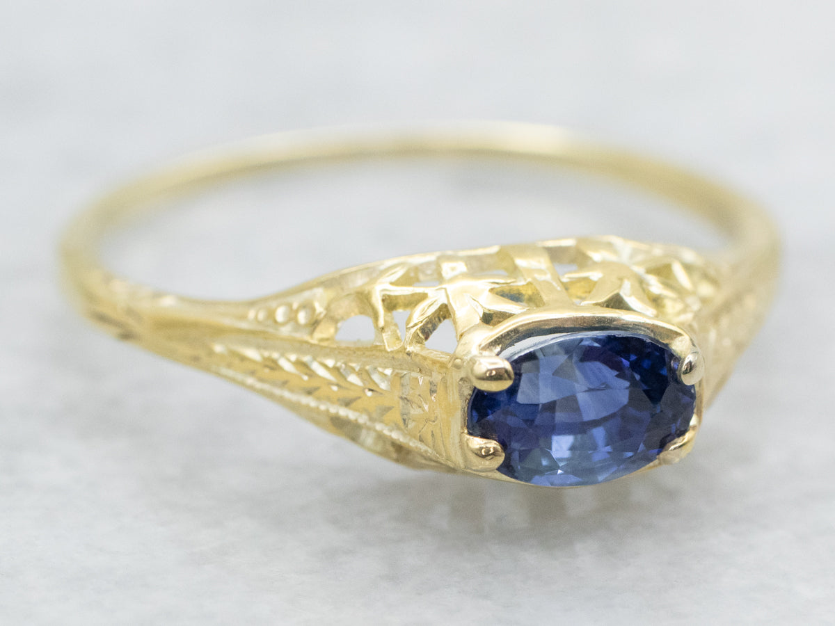 Art Nouveau Green Gold Sapphire Engagement Ring