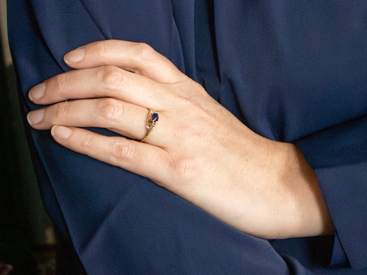 Art Nouveau Green Gold Sapphire Engagement Ring