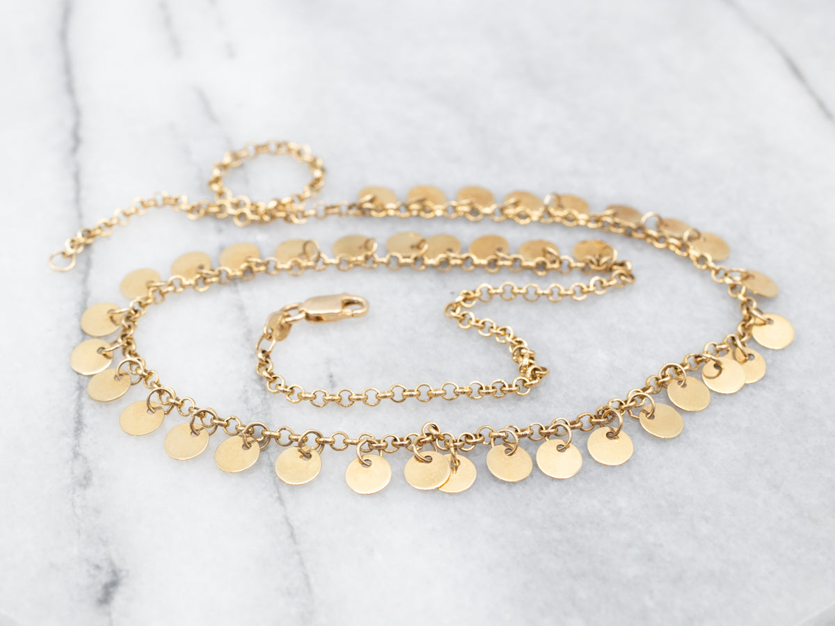 Gold Disc Tassel Rolo Chain Necklace