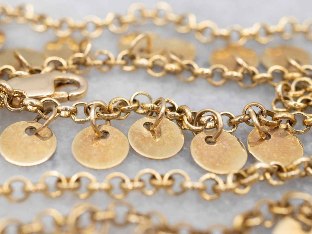 Gold Disc Tassel Rolo Chain Necklace