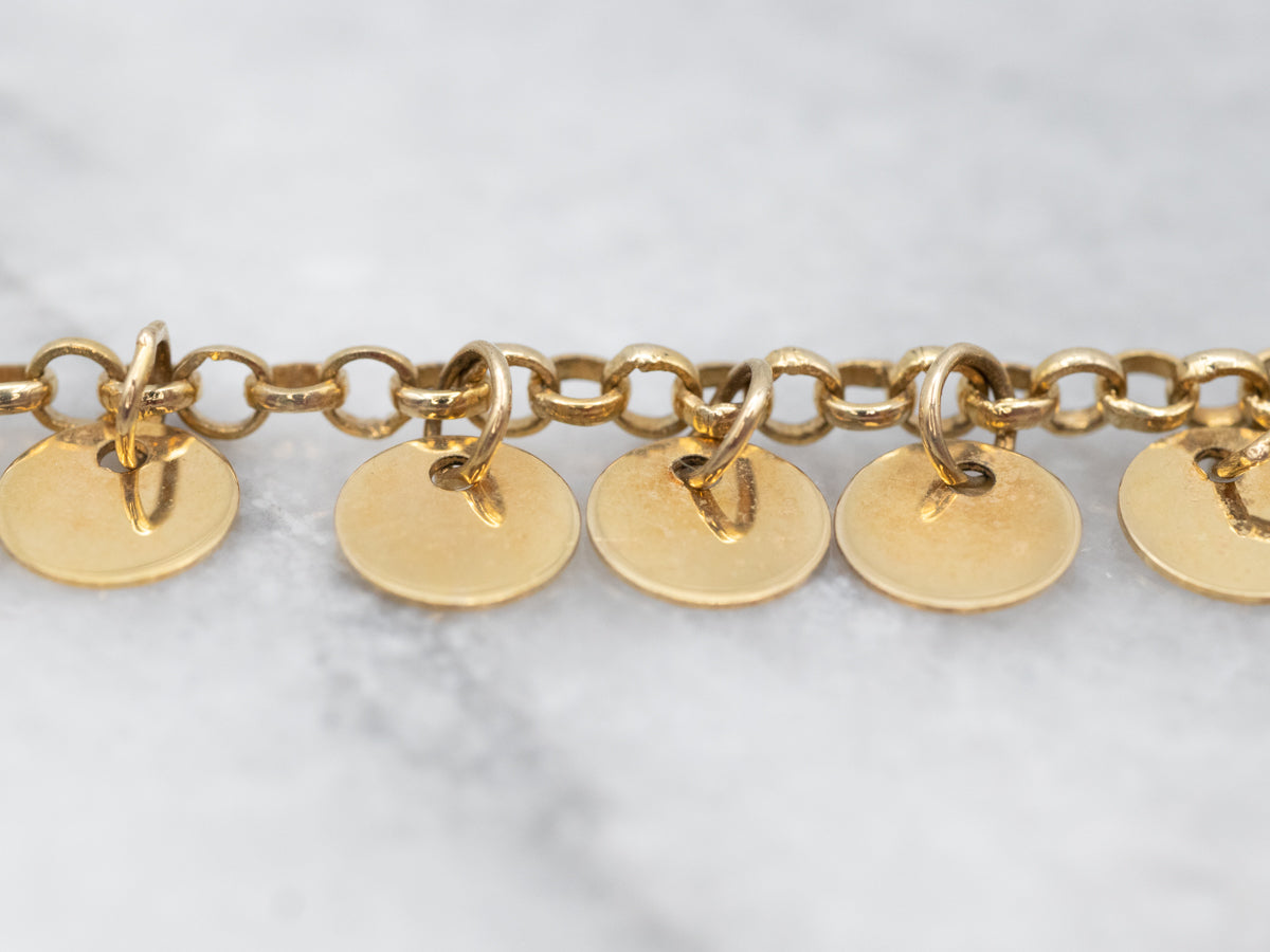 Gold Disc Tassel Rolo Chain Necklace