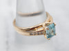Blue Zircon and Champagne Diamond Ring