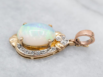 Ornate Opal and Diamond Halo Pendant